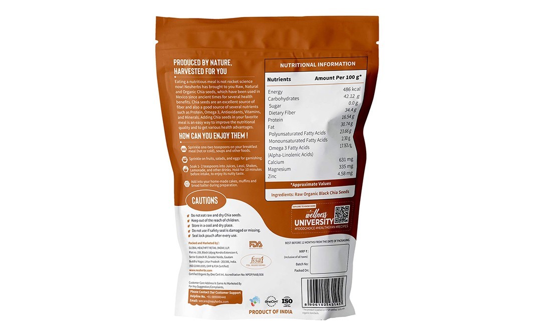 Neuherbs organic Chia Seeds Raw Unroasted Chia Seeds   Pack  1 kilogram